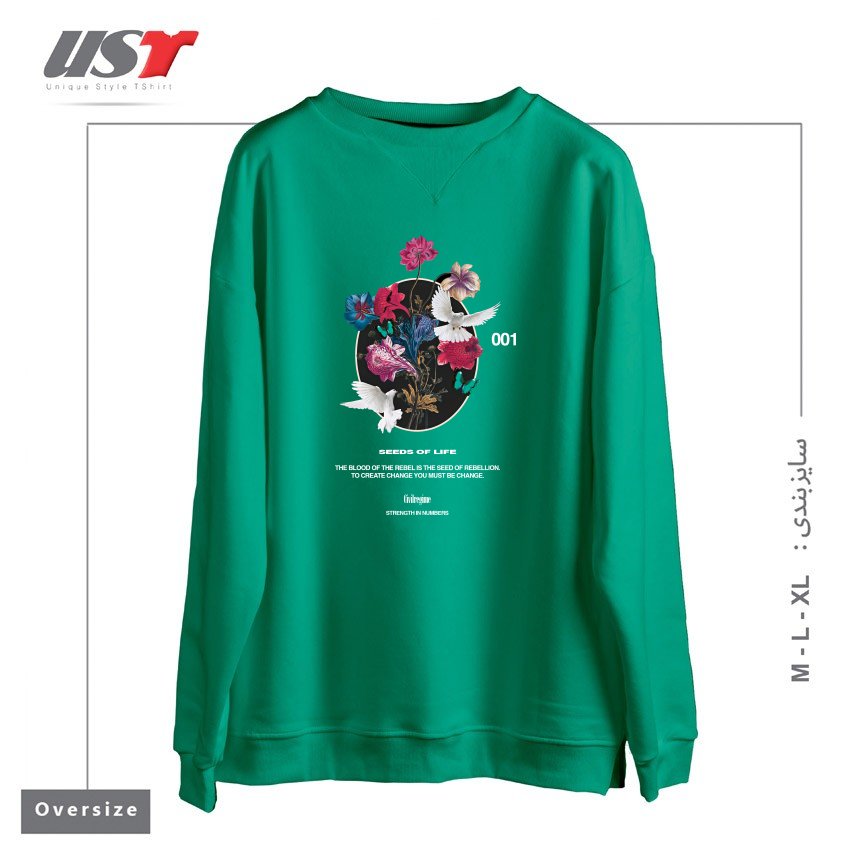 طرح LIFE سوییشرت اورسایزرنگ سبز سدری