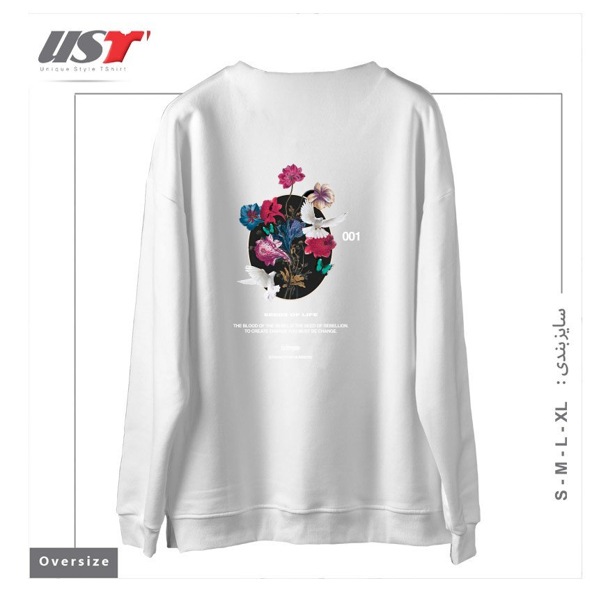 طرح LIFE سوییشرت اورسایزرنگ سفید