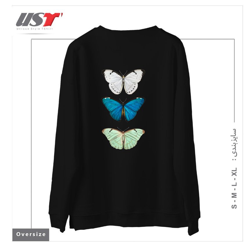 طرح پروانه ۲ سوییشرت اورسایزرنگ مشکی