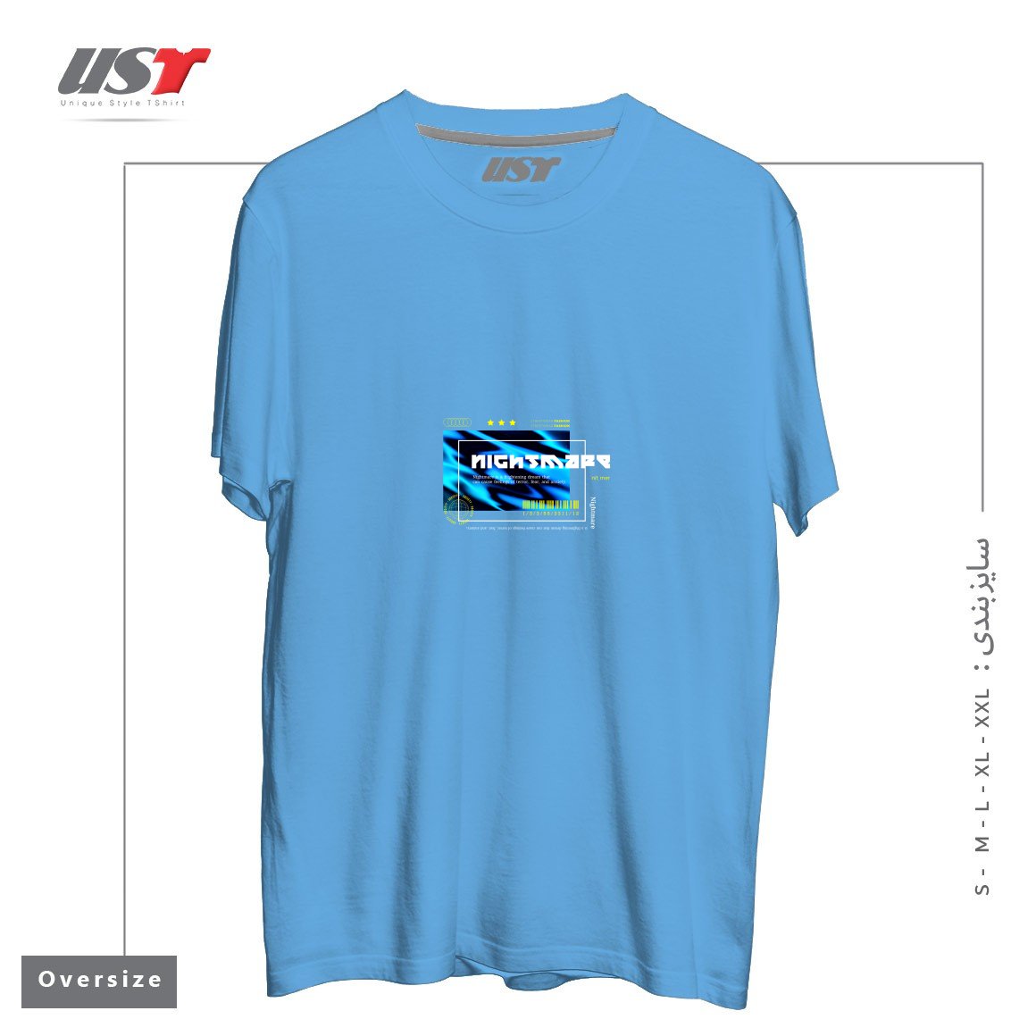 طرح TypoGraphy 1 تیشرت اورسایزرنگ آبی روشن