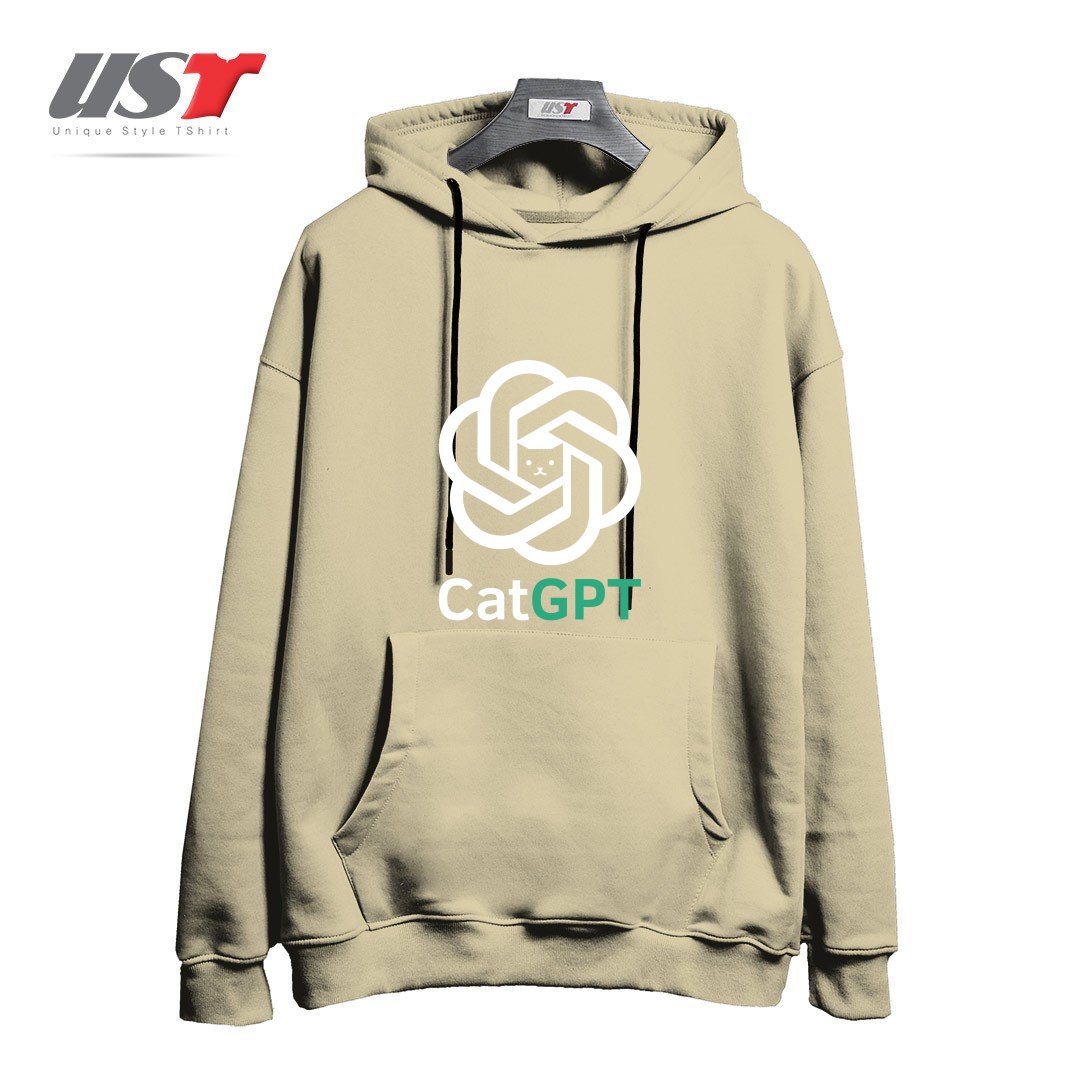 طرح catgpt هودی اورسایزرنگ نخودی