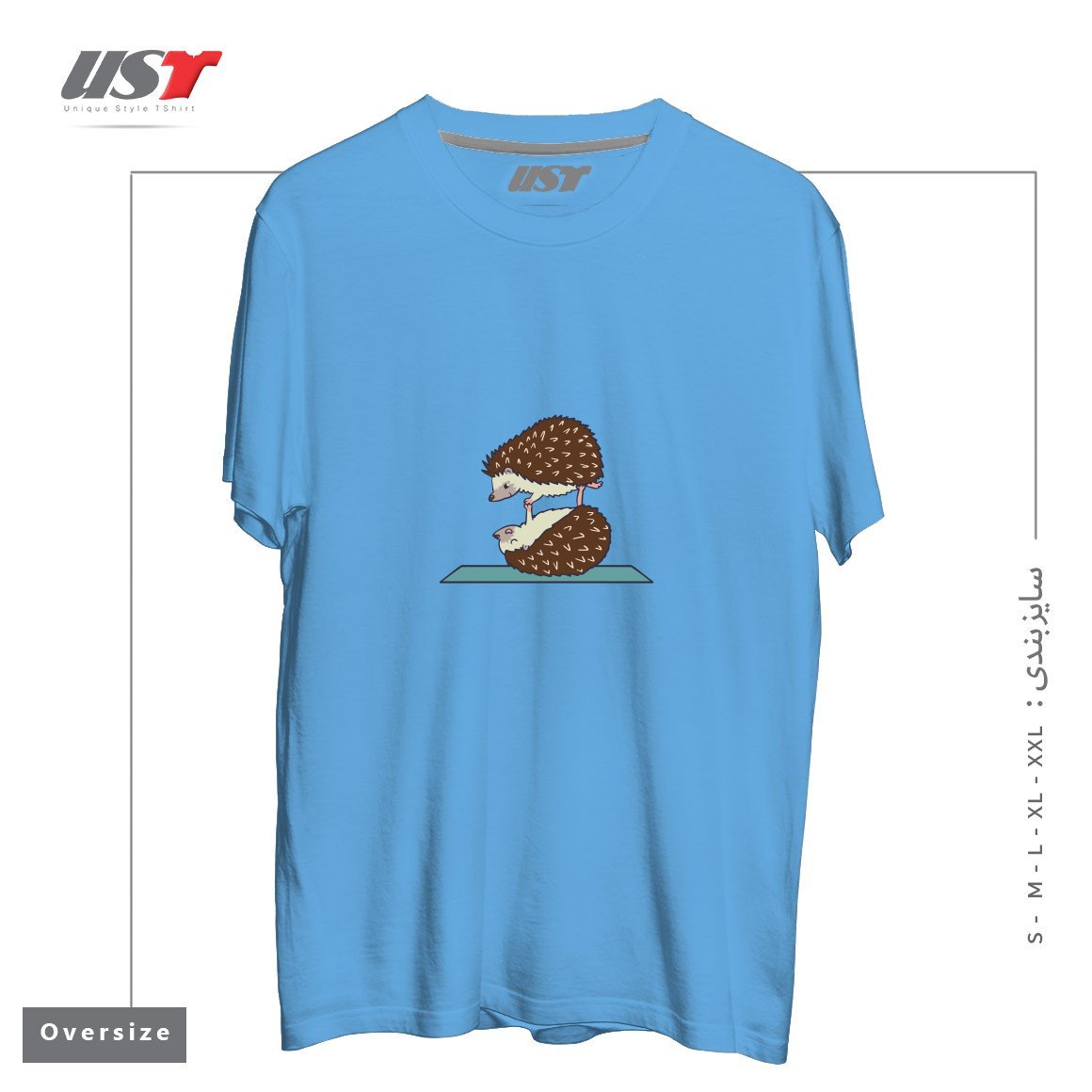 طرح ACROYOGA HEDGEHOG تیشرت اورسایزرنگ آبی روشن