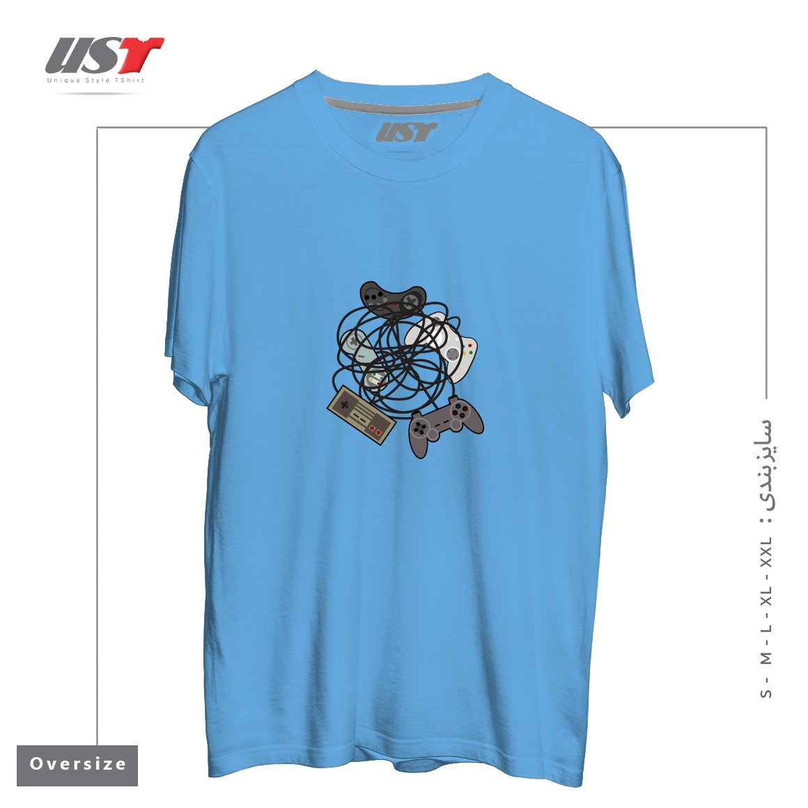 طرح TANGLED JOYSTICKS تیشرت اورسایزرنگ آبی روشن