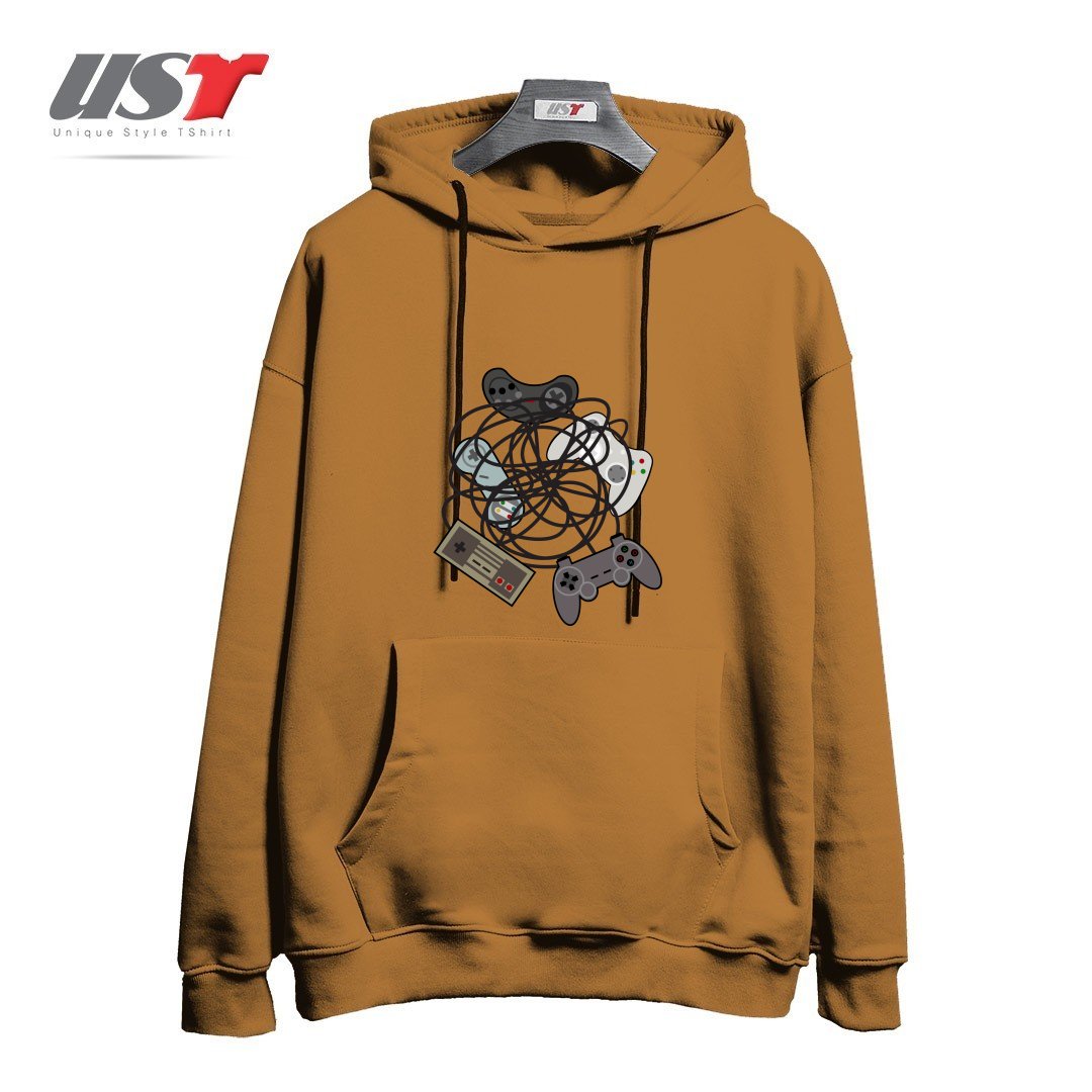 طرح TANGLED JOYSTICKS هودی اورسایزرنگ نسکافه ای