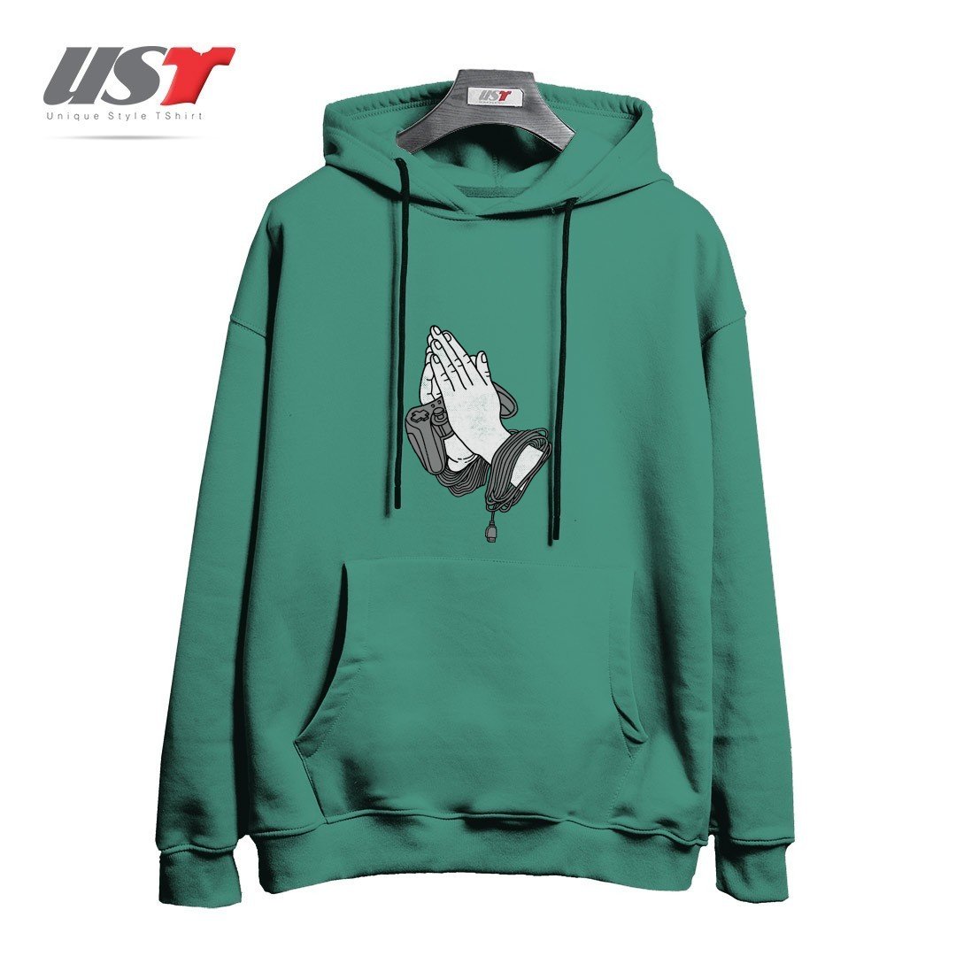 طرح PLAYING HANDS هودی اورسایزرنگ سبز سدری