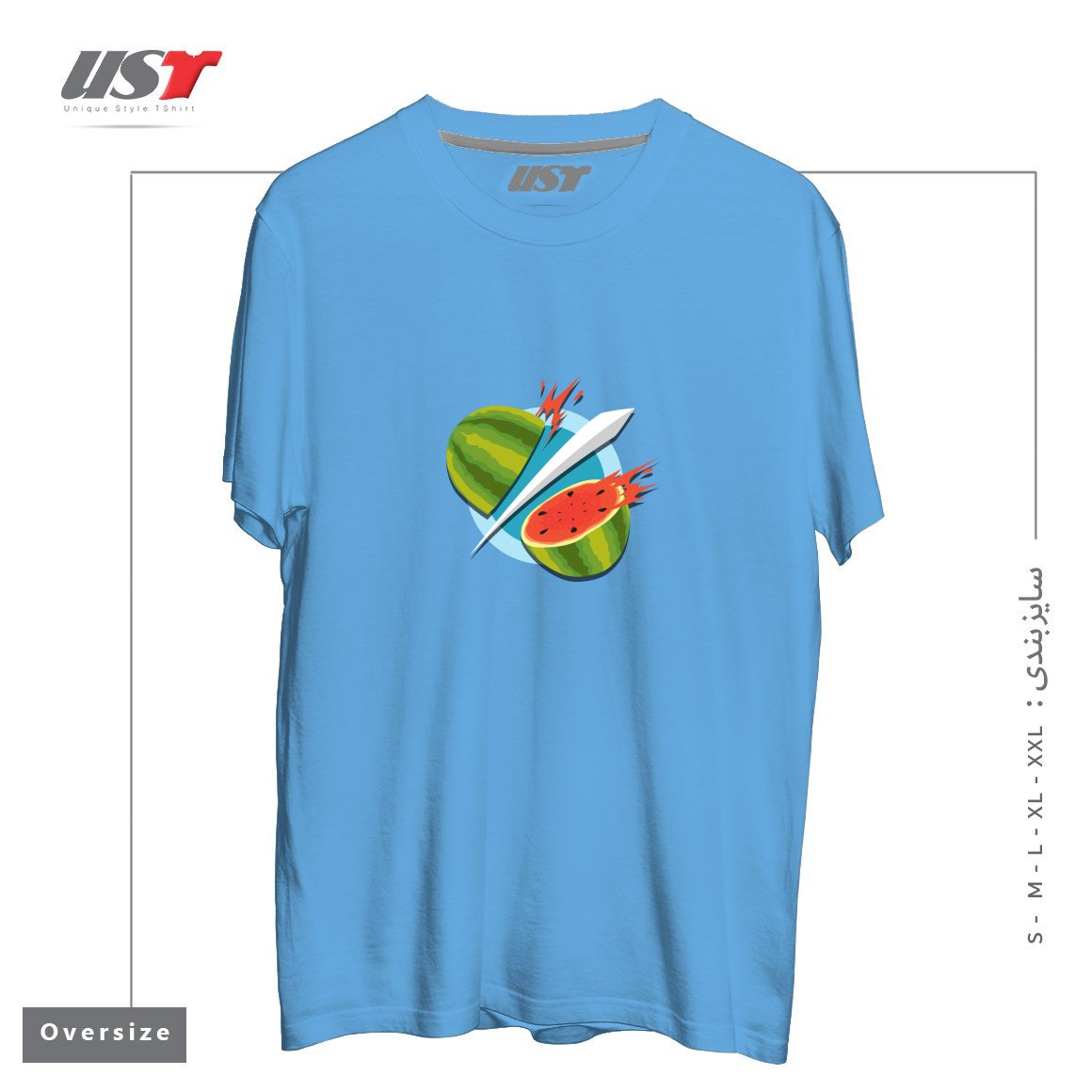 طرح FRUIT NINJA CLASSIC تیشرت اورسایزرنگ آبی روشن