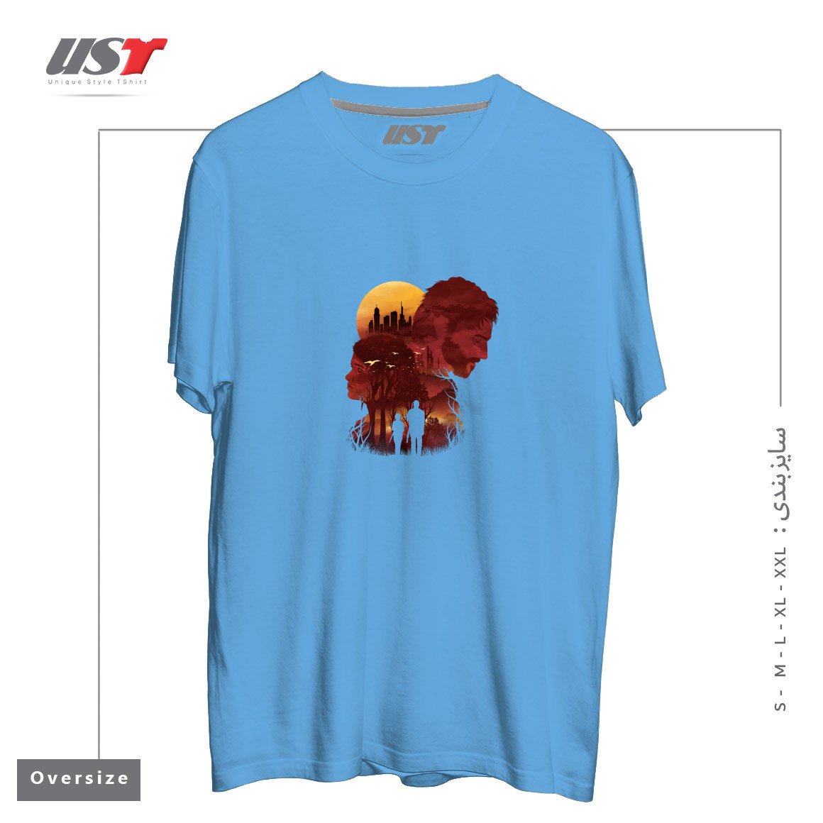 طرح THE LAST SUNSET تیشرت اورسایزرنگ آبی روشن