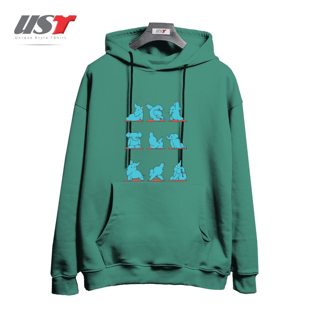 طرح ELEPHANT YOGA هودی اورسایزرنگ سبز سدری