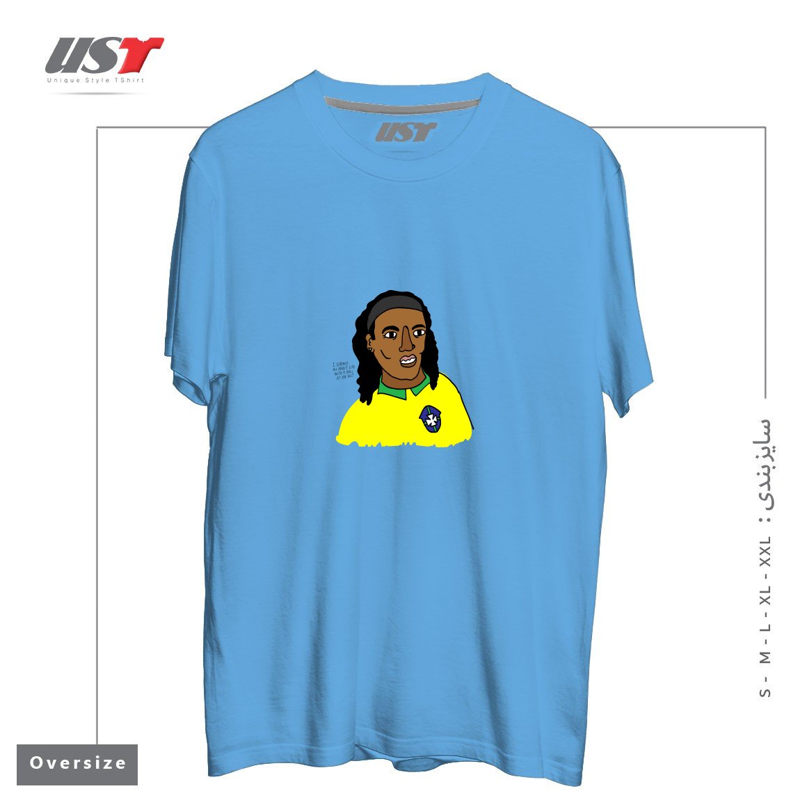 طرح RONALDINHO BRAZIL FOOTBALL T SHIRT تیشرت اورسایزرنگ آبی روشن