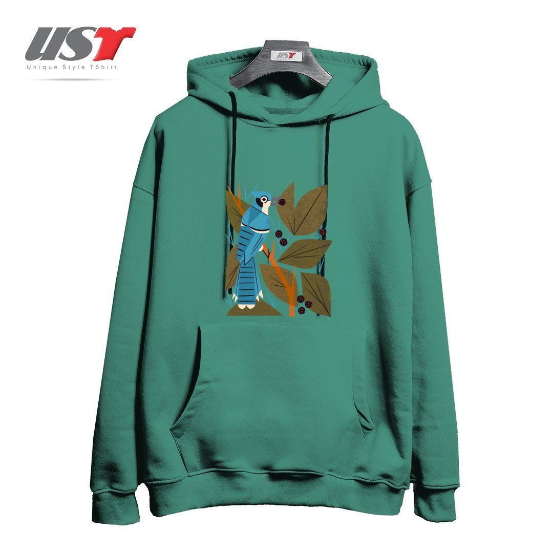 هودی اورسایز طرح BLUE JAY AND BERRIES