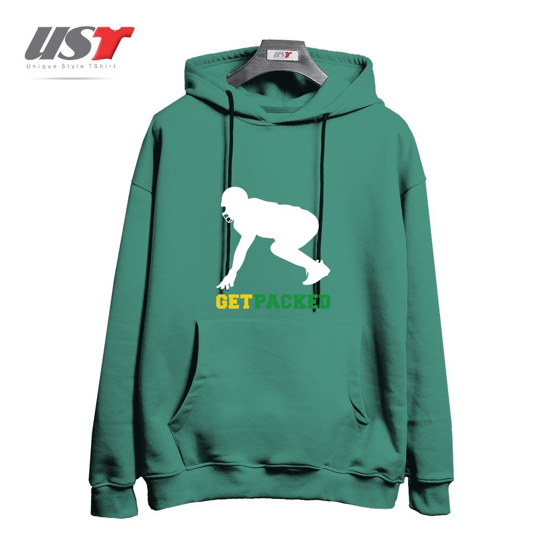 طرح GET PACKED هودی اورسایزرنگ سبز سدری