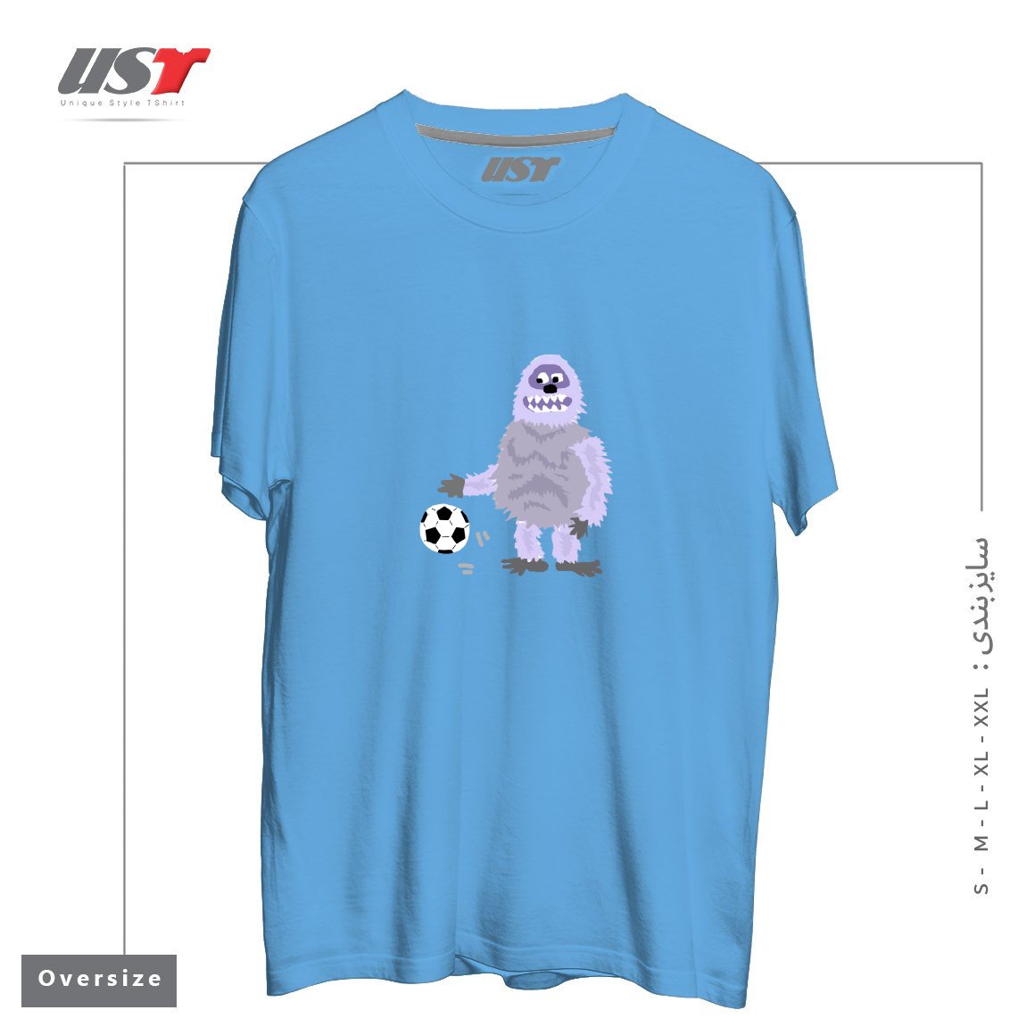 طرح FUNNY ABOMINABLE SNOWMAN PLAYING SOCCER تیشرت اورسایزرنگ آبی روشن