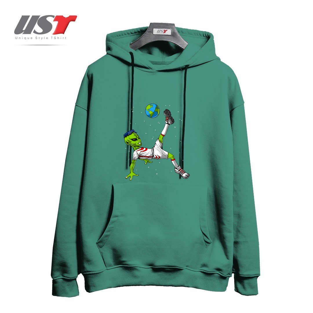 طرح ALIEN SOCCER هودی اورسایزرنگ سبز سدری