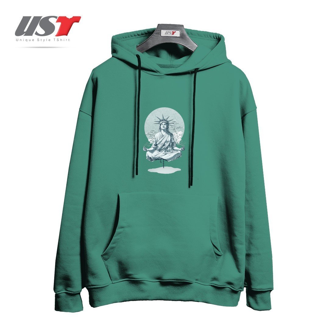 طرح MEDITATING STATUE هودی اورسایزرنگ سبز سدری