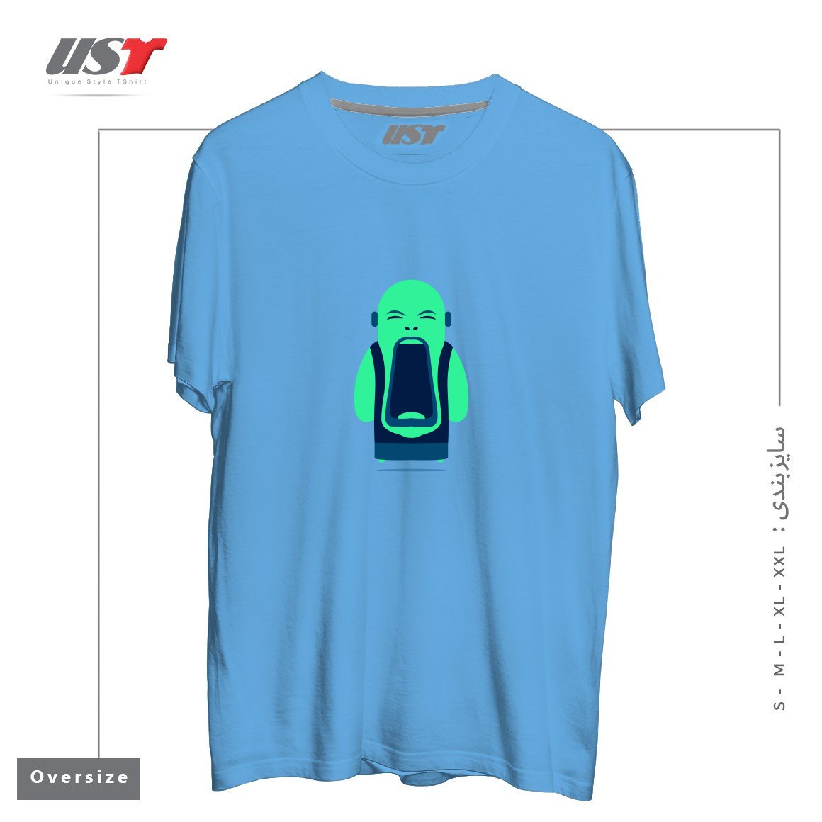 طرح ANGRY BUDDHA تیشرت اورسایزرنگ آبی روشن