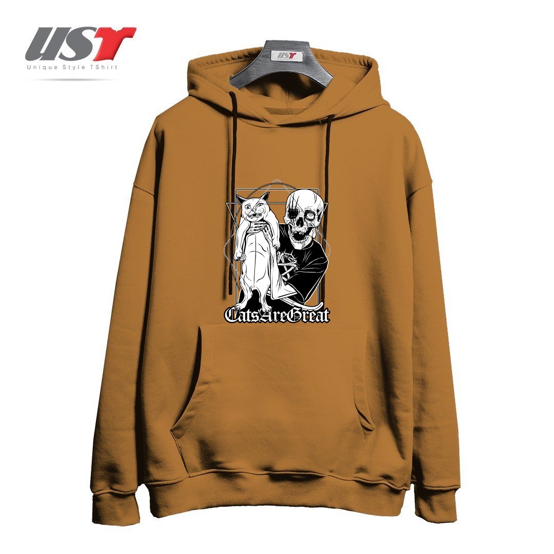 طرح CATS ARE GREAT هودی اورسایزرنگ نسکافه ای