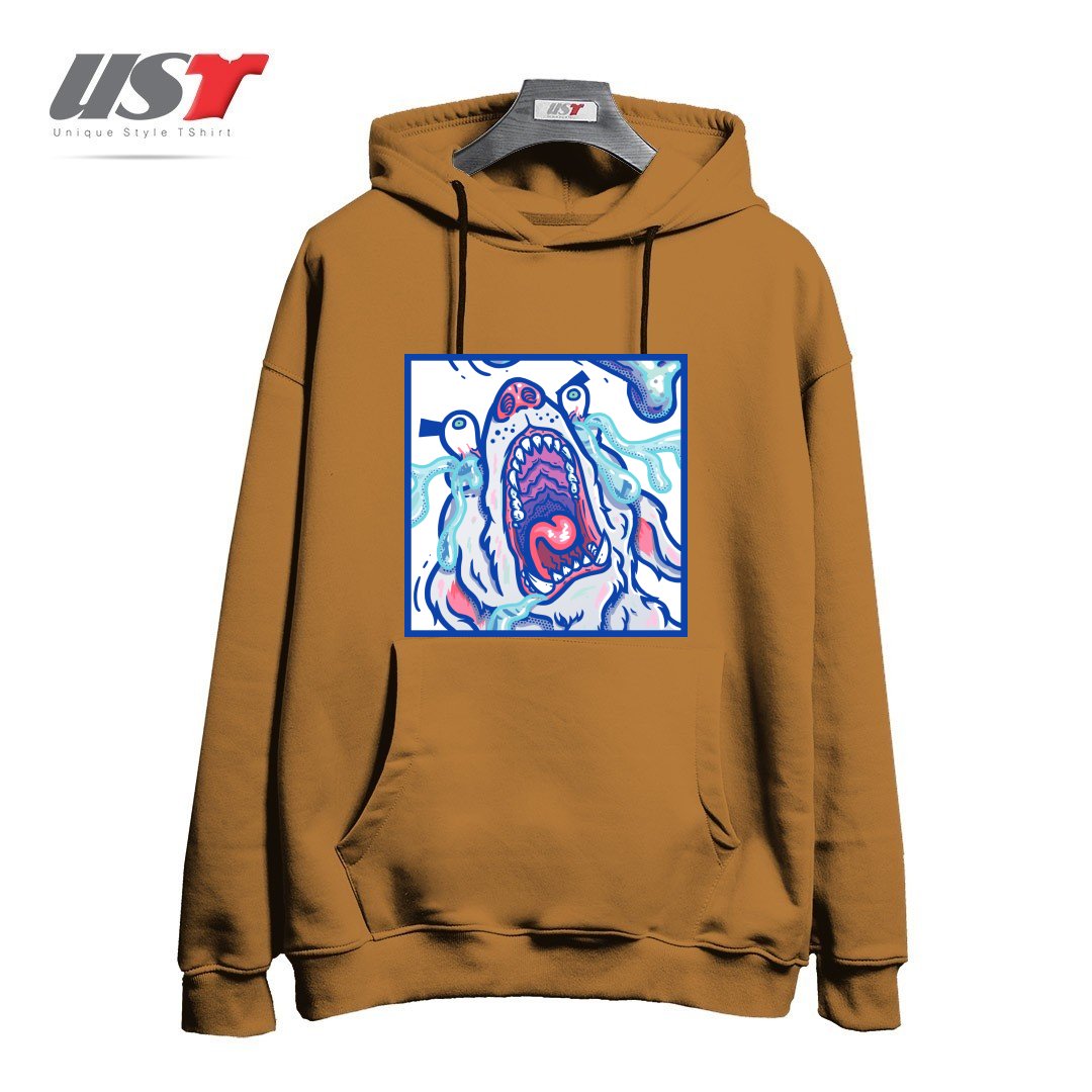 طرح DOGGY CUBE هودی اورسایزرنگ نسکافه ای