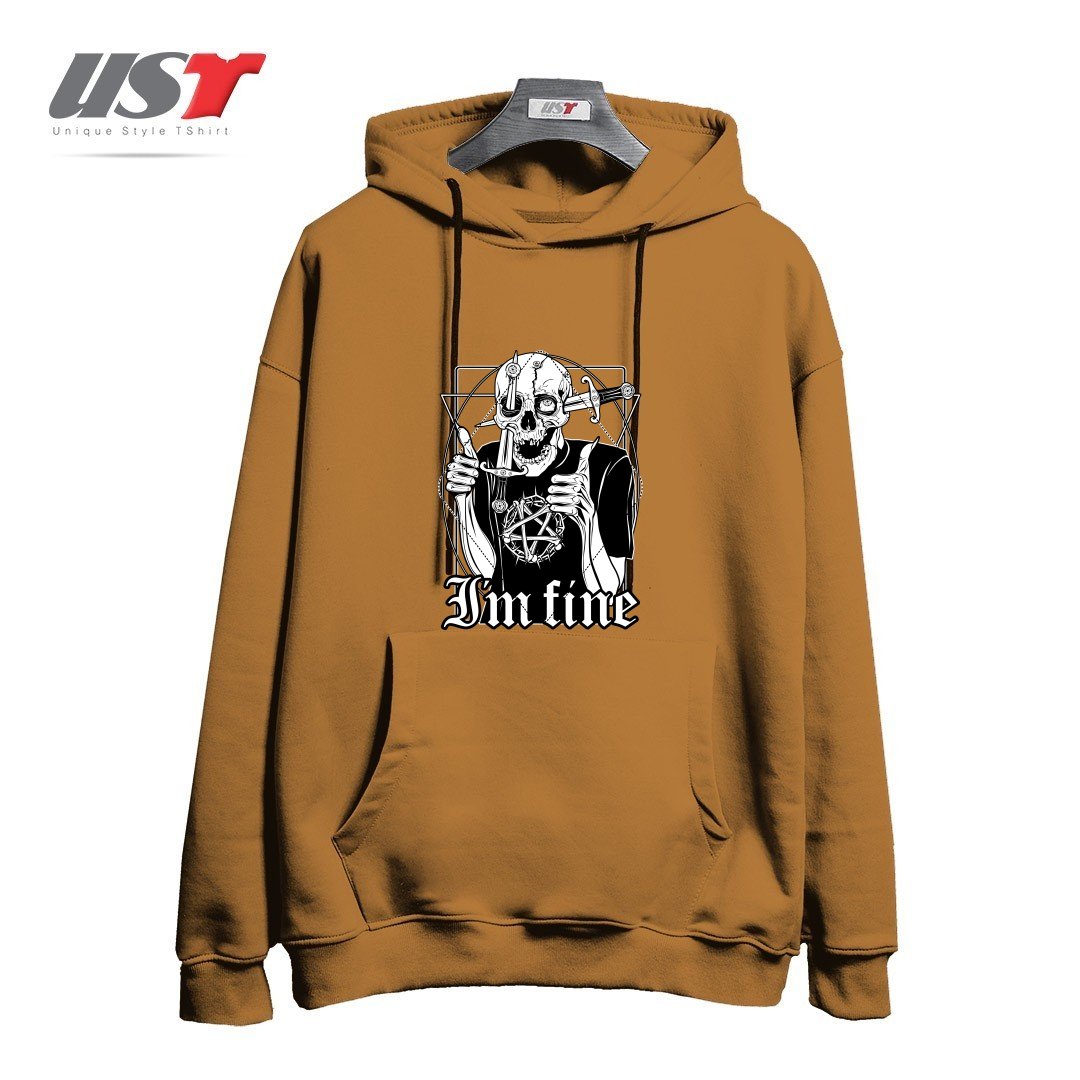 طرح I'M FINE هودی اورسایزرنگ نسکافه ای