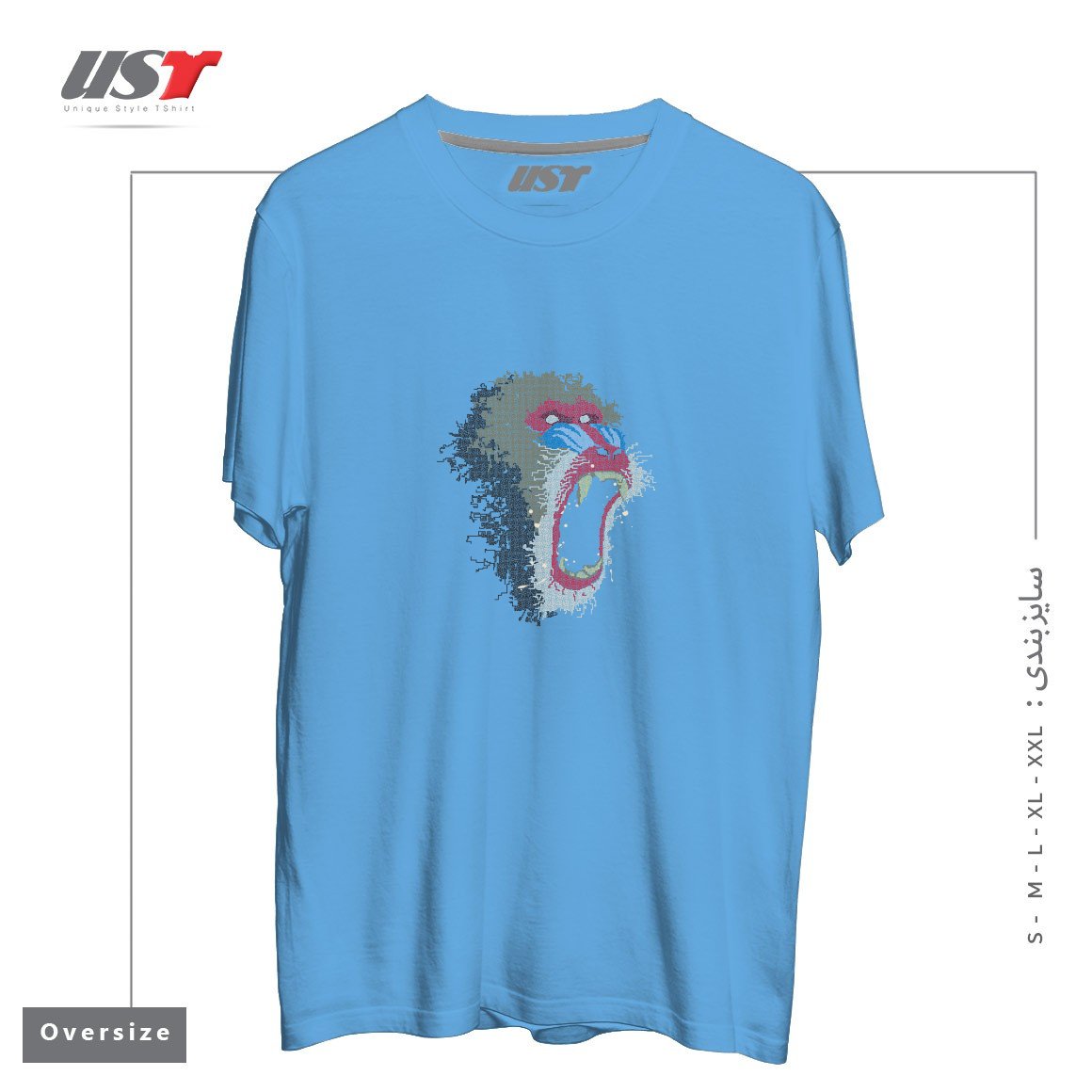 طرح MANDRILLUS SPHINX تیشرت اورسایزرنگ آبی روشن