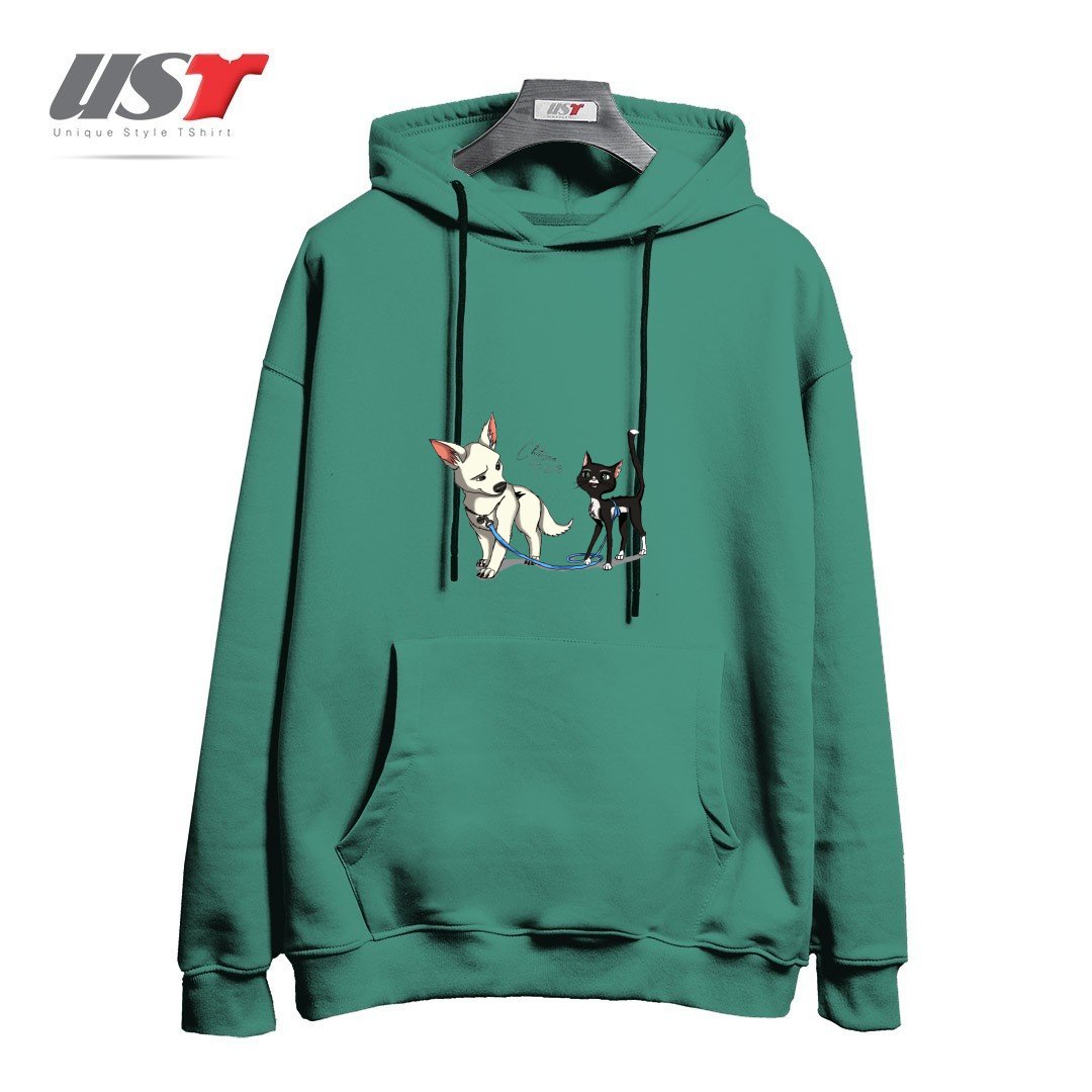 طرح BOLT AND MITTENS هودی اورسایزرنگ سبز سدری