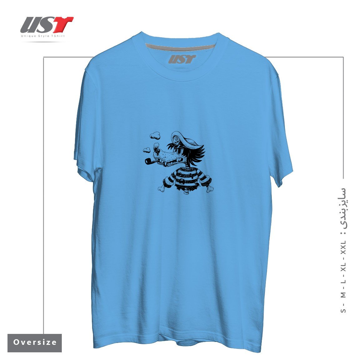 طرح NU POGODI! WOLF3211 تیشرت اورسایزرنگ آبی روشن