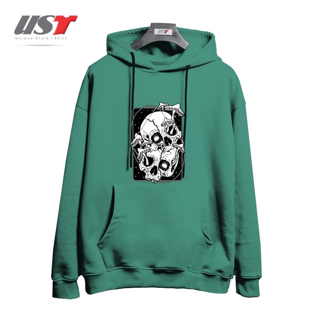 طرح OVERGROWN - MUSHROOMS GONE WILD هودی اورسایزرنگ سبز سدری