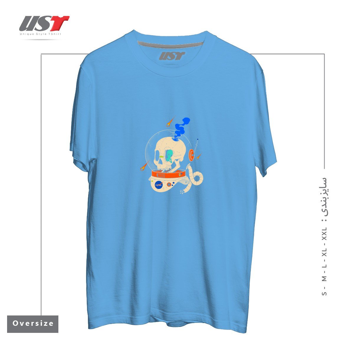 طرح VOYAGER تیشرت اورسایزرنگ آبی روشن