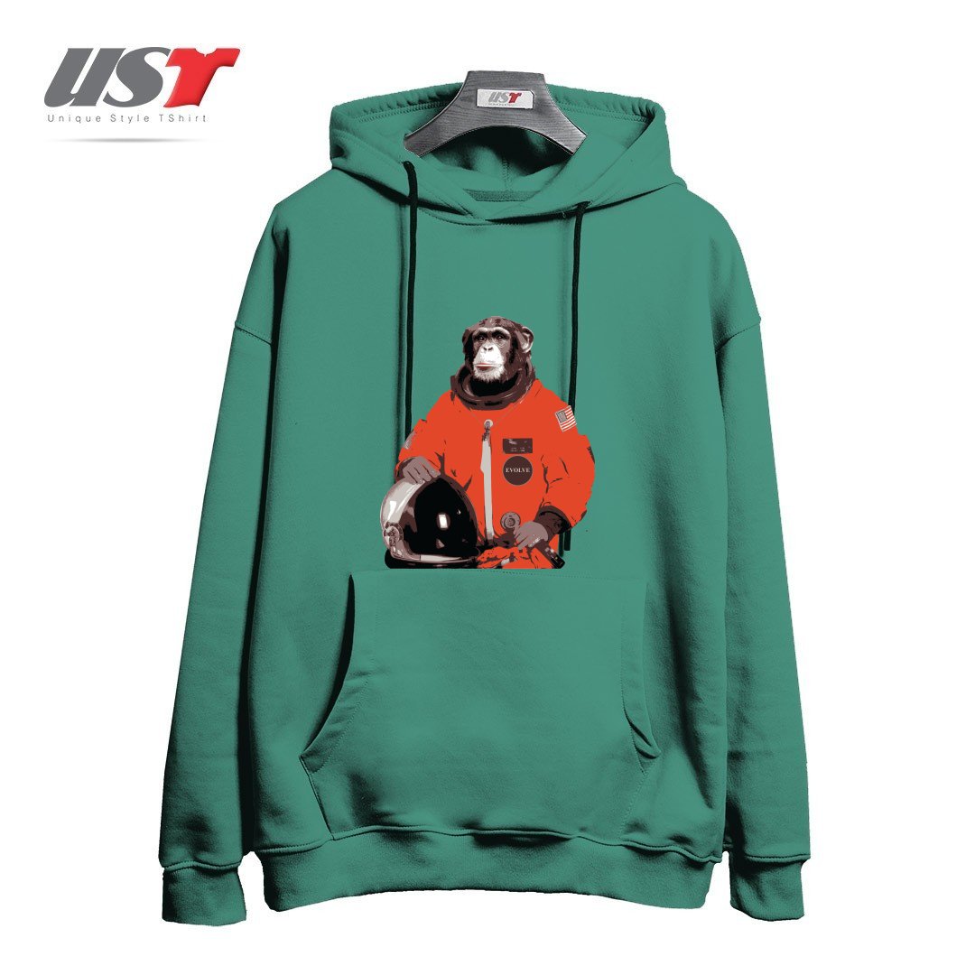 طرح SPACE MONKEY هودی اورسایزرنگ سبز سدری