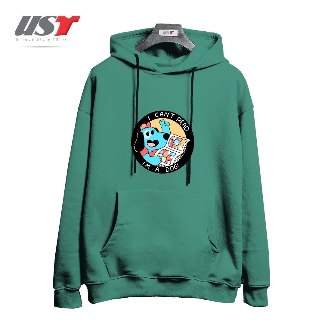 طرح I CAN'T READ! هودی اورسایزرنگ سبز سدری