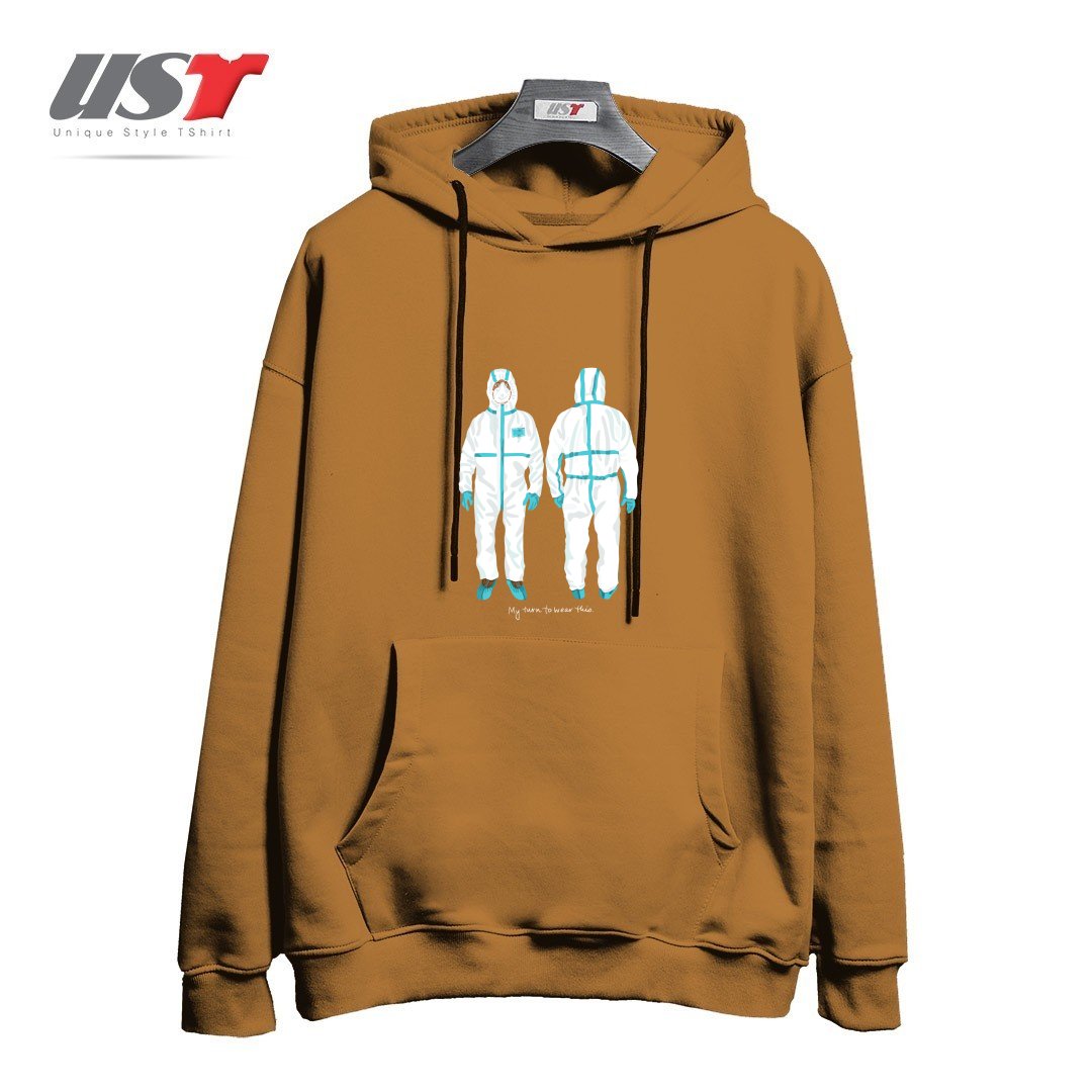 طرح MY TURN TO WEAR THIS هودی اورسایزرنگ نسکافه ای