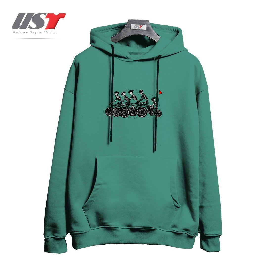 طرح SKELETON BIKE TEAM هودی اورسایزرنگ سبز سدری