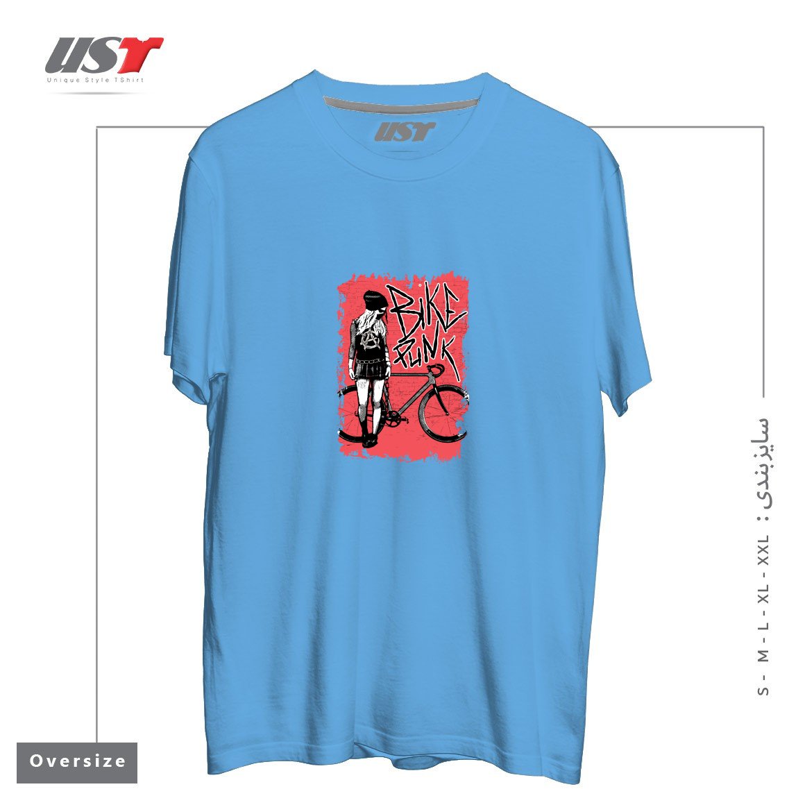 طرح BIKE PUNK GIRL تیشرت اورسایزرنگ آبی روشن