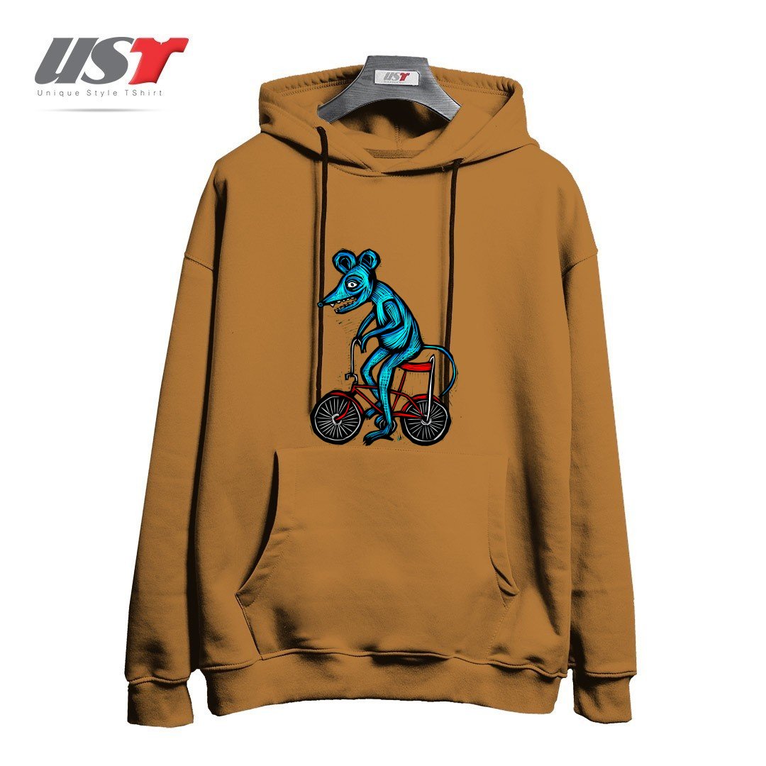 طرح BIKE RAT هودی اورسایزرنگ نسکافه ای