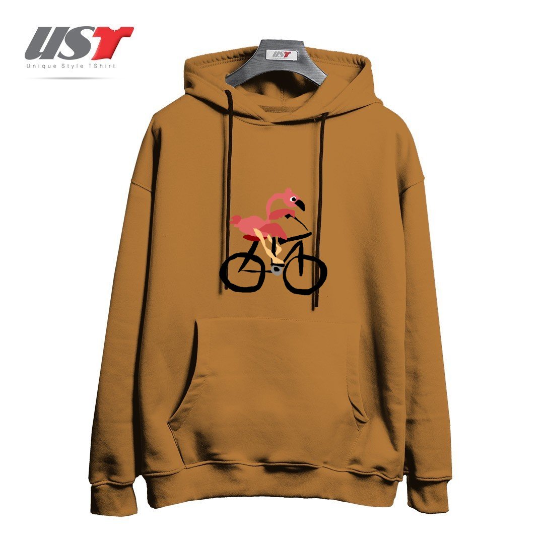 هودی اورسایز طرح FUNNY PINK FLAMINGO RIDING BICYCLE