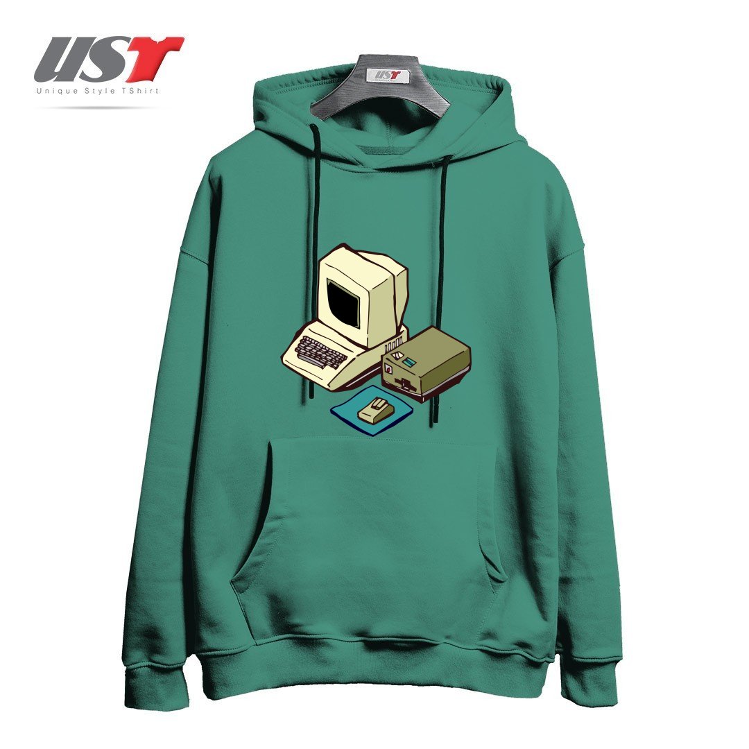 طرح 1980'S COMPUTER هودی اورسایزرنگ سبز سدری