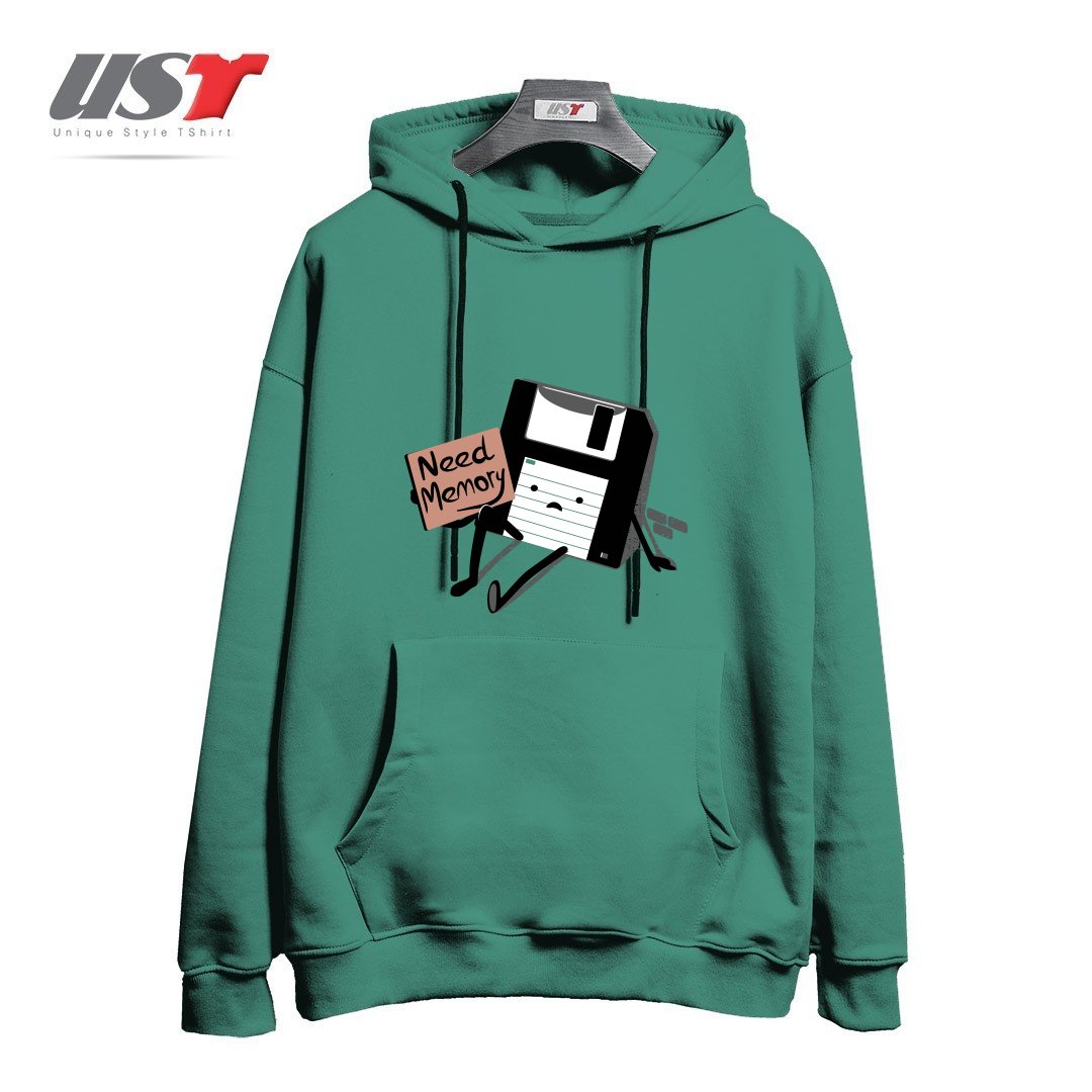 طرح NEED MEMORY هودی اورسایزرنگ سبز سدری
