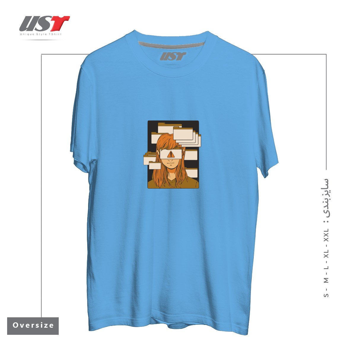 طرح WOMAN WITH COMPUTER TABS  ADHD تیشرت اورسایزرنگ آبی روشن
