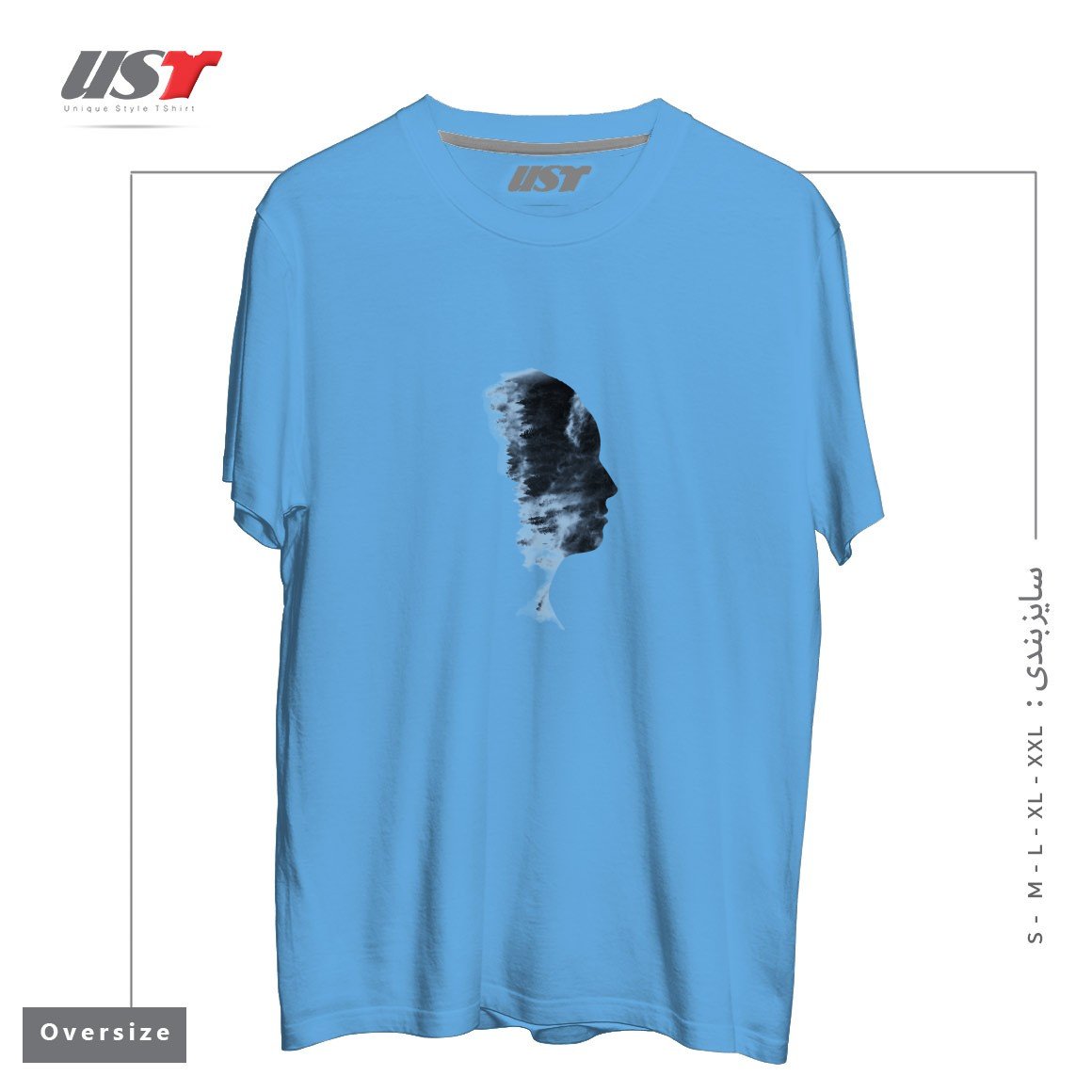 طرح OUTDOOR PROFILE تیشرت اورسایزرنگ آبی روشن