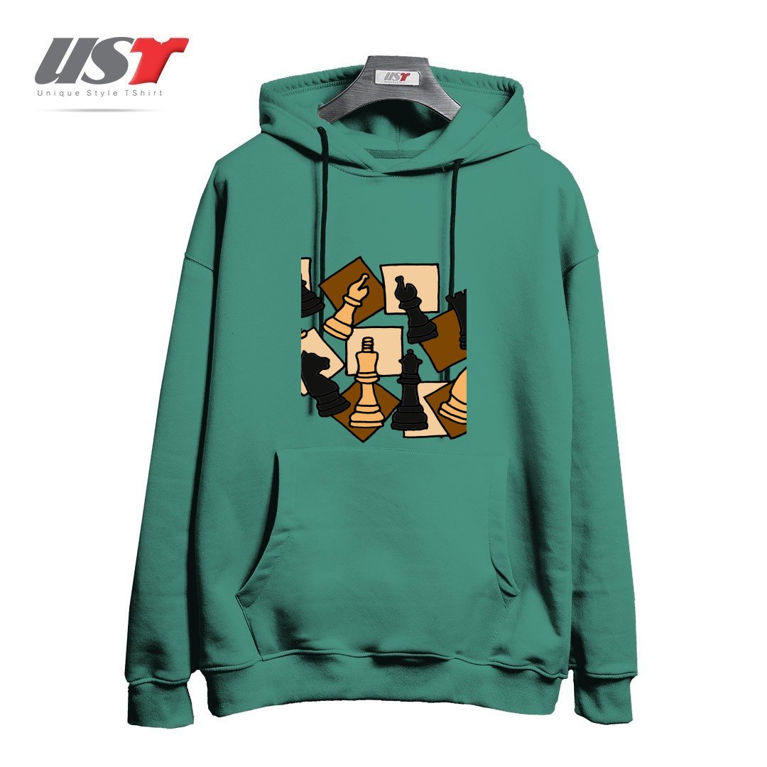 هودی اورسایز طرح COOL CHESS PIECES CHESS GAME ABSTRACT ART