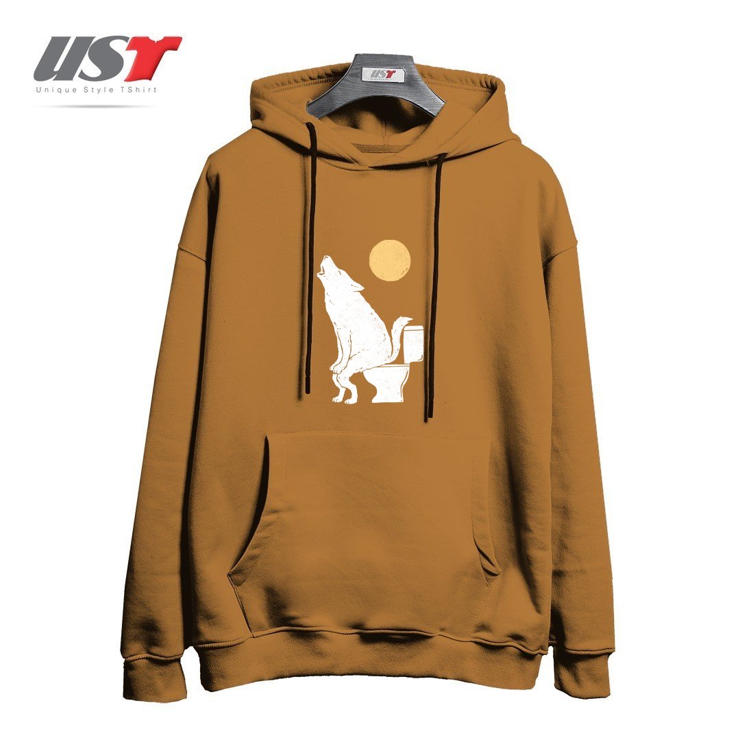 طرح HOWLING AT NIGHT هودی اورسایزرنگ نسکافه ای