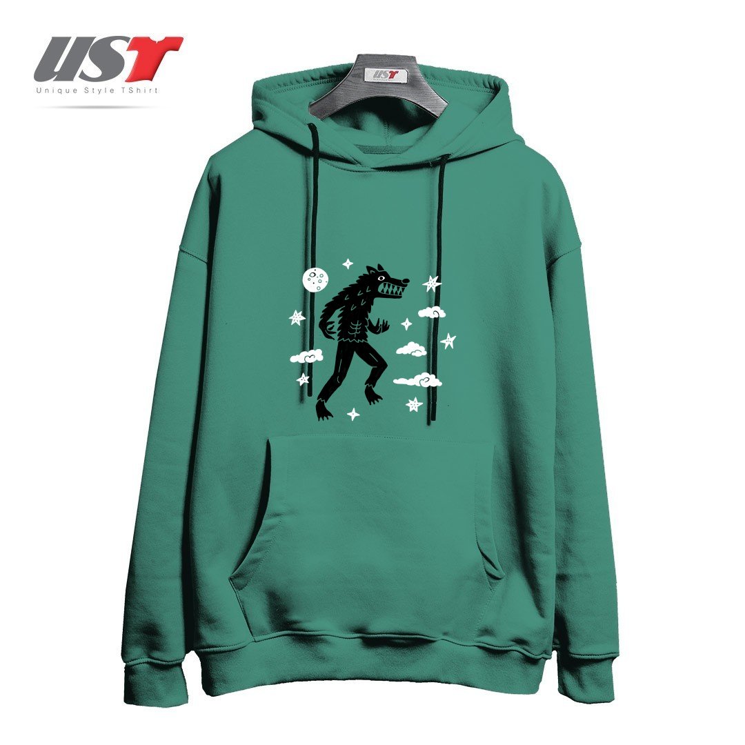 طرح I WANT TO BELIEVE IN... WEREWOLVES هودی اورسایزرنگ سبز سدری