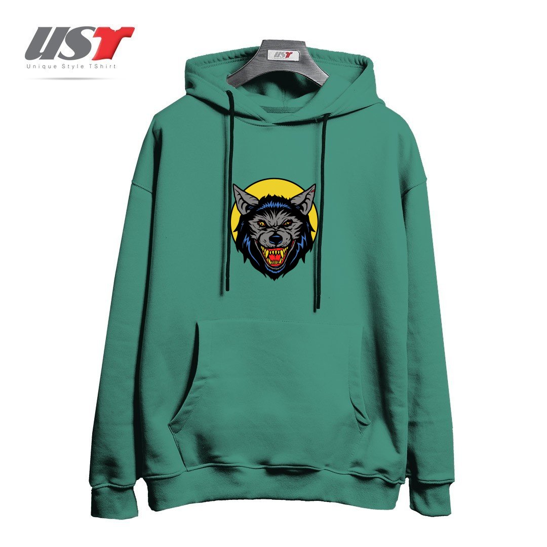 طرح RETRO WEREWOLF هودی اورسایزرنگ سبز سدری