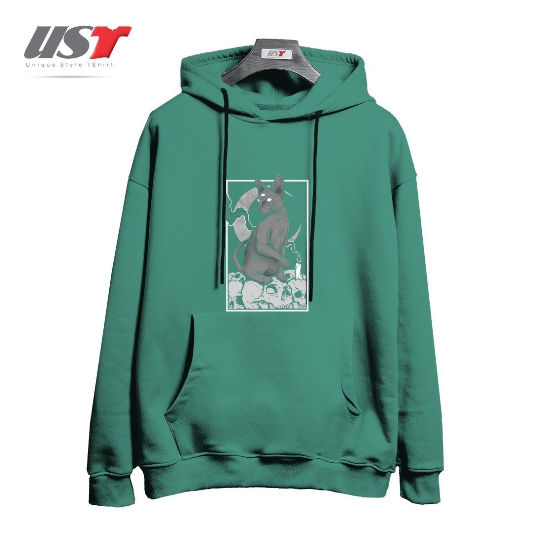 طرح OCCULT CAT هودی اورسایزرنگ سبز سدری