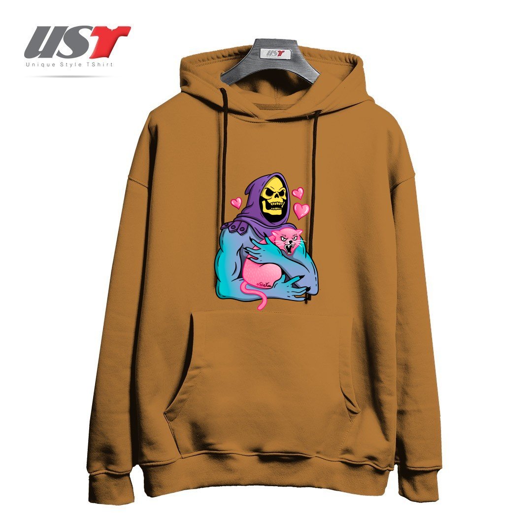 طرح SKELETOR'S CAT هودی اورسایزرنگ نسکافه ای