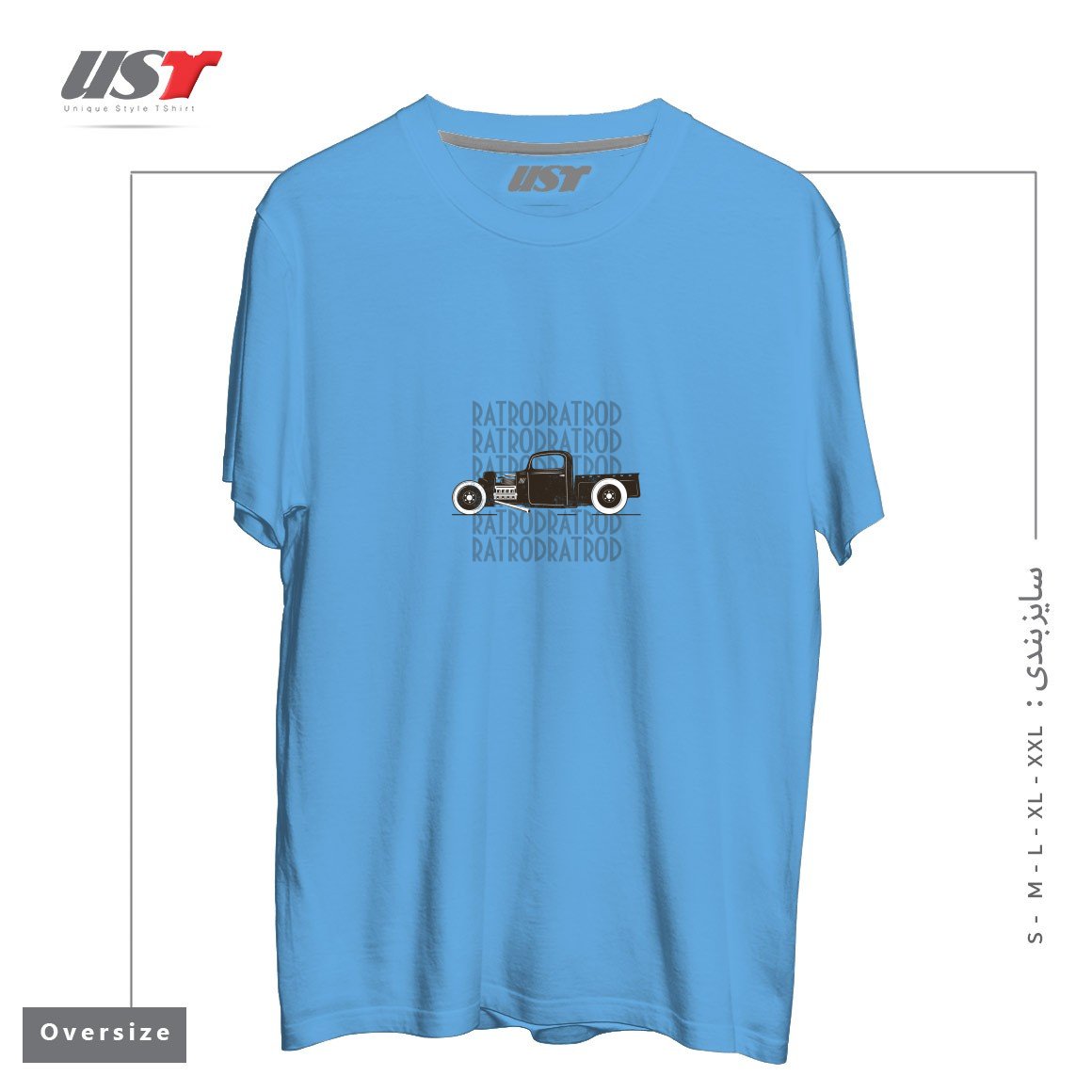 طرح RAT ROD HOT ROD T-SHIRT تیشرت اورسایزرنگ آبی روشن