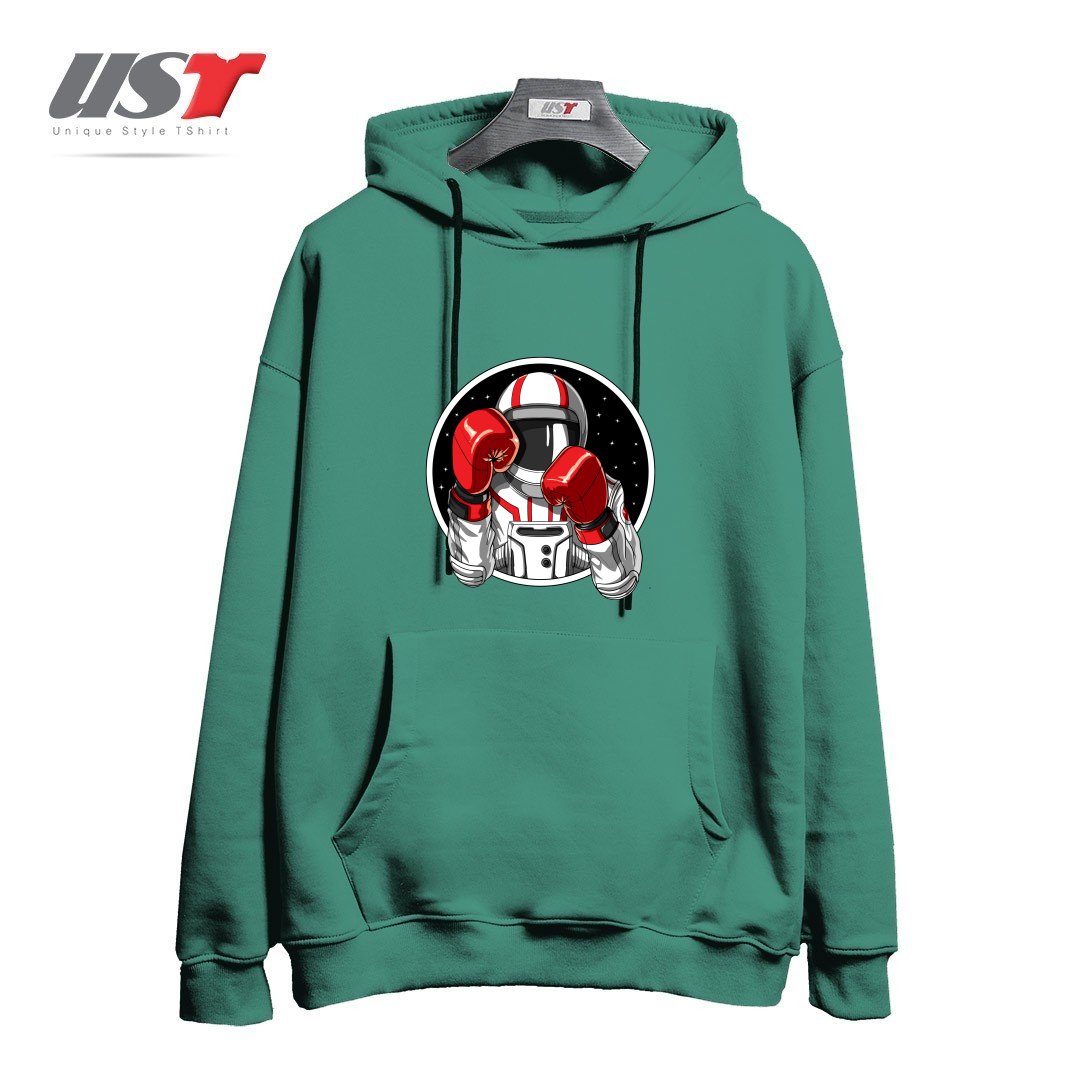 طرح BOXING ASTRONAUT هودی اورسایزرنگ سبز سدری