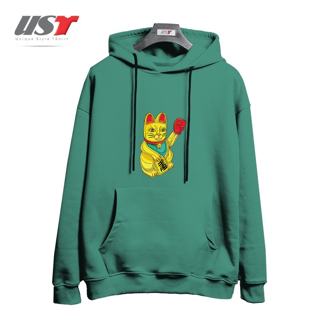 طرح BOXING CAT1 هودی اورسایزرنگ سبز سدری