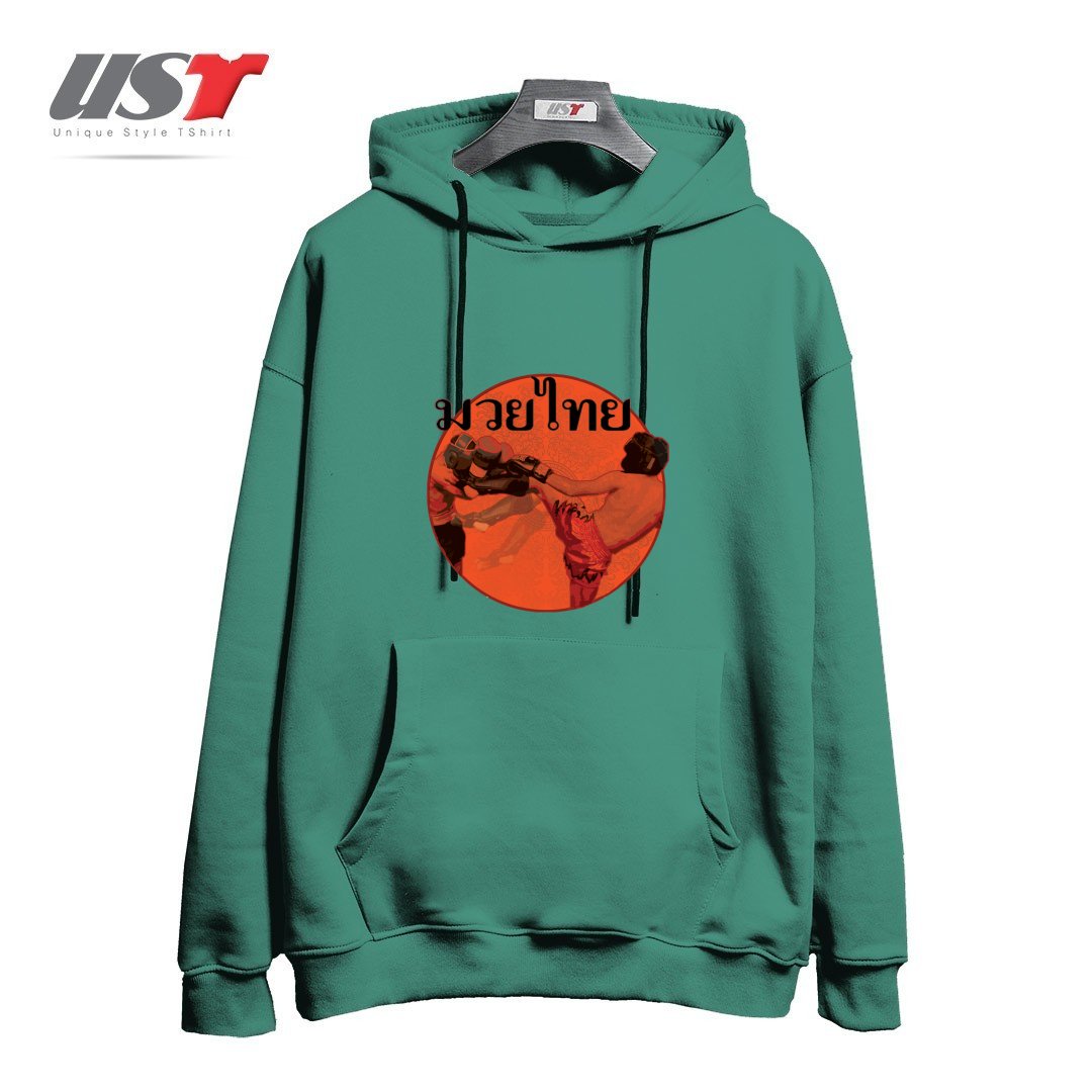 طرح THAI BOXING هودی اورسایزرنگ سبز سدری