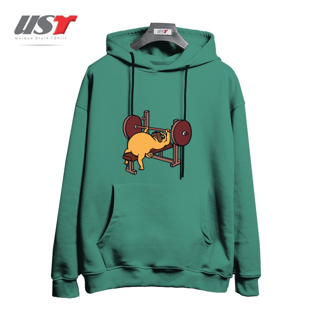 طرح PUG BENCH PRESS هودی اورسایزرنگ سبز سدری