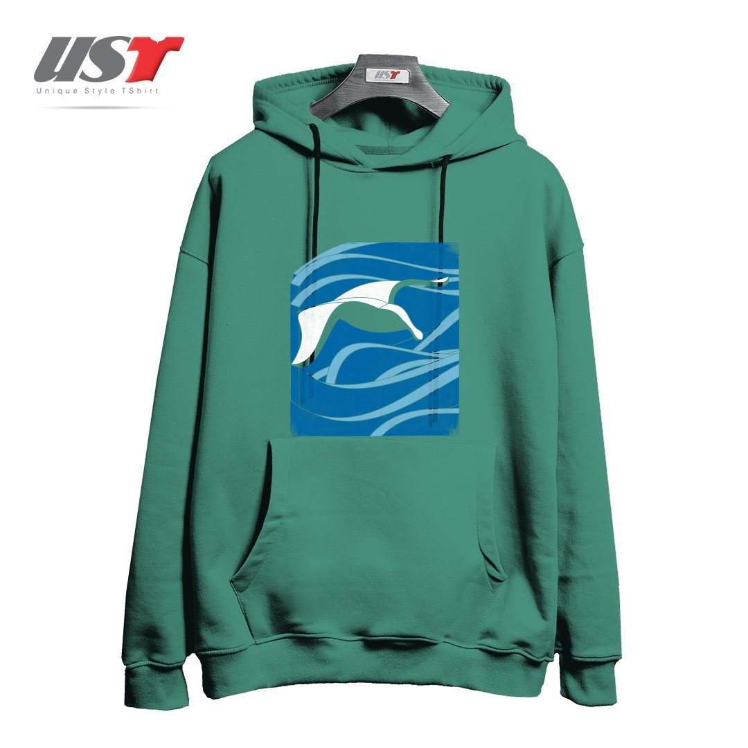 طرح ON THE WAVES هودی اورسایزرنگ سبز سدری